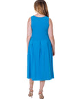 Fit and Flare Midi Sleeveless Dress with Pocket Detail