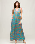 24seven Comfort Apparel Sky Blue Sleeveless V Neck Maxi Dress With Pockets
