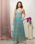 24seven Comfort Apparel Sky Blue Sleeveless V Neck Maxi Dress With Pockets