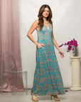 24seven Comfort Apparel Sky Blue Sleeveless V Neck Maxi Dress With Pockets