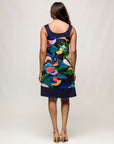 24seven Comfort Apparel Blue Floral Scoop Neck Sleeveless Knee Length Dress