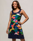24seven Comfort Apparel Blue Floral Scoop Neck Sleeveless Knee Length Dress