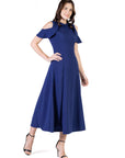 Ruffle Cold Shoulder A Line Maxi Dress