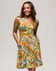 24seven Comfort Apparel Yellow Paisley Sleeveless Pleated Knee Length Pocket Dress