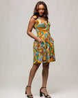 24seven Comfort Apparel Yellow Paisley Sleeveless Pleated Knee Length Pocket Dress
