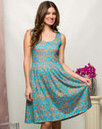 24seven Comfort Apparel Sky Blue Sleeveless Pleated Knee Length Pocket Dress