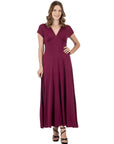 Womens Cap Sleeve V Neck Maxi Dress