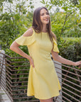 Ruffle Cold Shoulder A Line Knee Length Dress