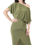 Womens Boat Neck Batwing Sleeve Slit Maxi Dress