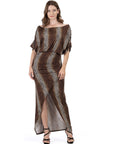 Womens Boat Neck Batwing Sleeve Slit Maxi Dress
