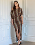 Womens Boat Neck Batwing Sleeve Slit Maxi Dress