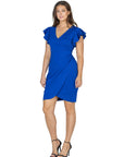 Womens V Neck Ruffle Sleeve Knee Length Dress