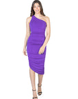 Womens One Shoulder Ruched Bodycon Dress