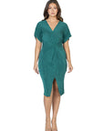 Womens Short Sleeve V Neck Twist Front Split Hem Dress
