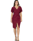 Womens Short Sleeve V Neck Twist Front Split Hem Dress