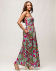 24seven Comfort Apparel Womens Pink Paisley A Line Strapless Maxi Dress With Pockets