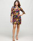 24seven Comfort Apparel Plum Floral Print Keyhole Neckline Sheath Dress