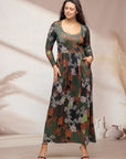 Green Long Sleeve Empire Waist Pocket Maxi Dress