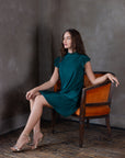 Ruffle Cap Sleeve High Neck Pleated Tiered Mini Dress