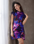 Multicolor Ruffle Cap Sleeve High Neck Tiered Mini Dress