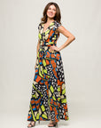 24seven Comfort Apparel Womens Butterfly Print Cap Sleeve V Neck Side Slit Pocket Maxi Dress