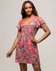 24seven Comfort Apparel Womens Pink Paisley Short Sleeve Scoop Neck Mini Dress