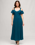 24seven Comfort Apparel Womens Cold Sholder Ruffle Sleeve A Line Maxi Dress