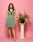 24seven Comfort Apparel Brown and Green Sleeveless Collared Mini Dress
