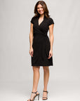 24seven Comfort Apparel Womens Mandarin Collar Knee Length Wrap Dress