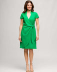 24seven Comfort Apparel Womens Mandarin Collar Knee Length Wrap Dress