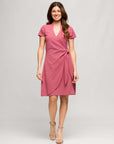 24seven Comfort Apparel Womens Mandarin Collar Knee Length Wrap Dress