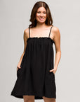24seven Comfort Apparel Square Neck Spaghetti Strap Smocked Pocket Mini Dress
