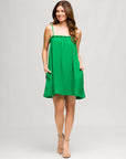 24seven Comfort Apparel Square Neck Spaghetti Strap Smocked Pocket Mini Dress