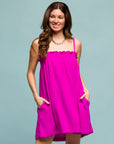 24seven Comfort Apparel Square Neck Spaghetti Strap Smocked Pocket Mini Dress