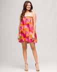 24seven Comfort Apparel Multicolor Square Neck Spaghetti Strap Smocked Pockets Mini Dress
