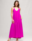 24seven Comfort Apparel Womens Lightweight Spaghetti Strap Pocket Maxi Dress