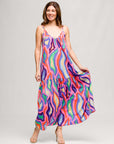 24seven Comfort Apparel Multicolor Lightweight Spaghetti Strap Pocket Maxi Dress