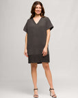 24seven Comfort Apparel Womens V Neck Loose Fit Short Sleeve Pocket T Shirt Dress
