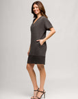 24seven Comfort Apparel Womens V Neck Loose Fit Short Sleeve Pocket T Shirt Dress