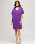 24seven Comfort Apparel Womens V Neck Loose Fit Short Sleeve Pocket T Shirt Dress