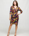 24seven Comfort Apparel Floral Print Faux Wrap Dress