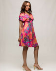 24seven Comfort Apparel Womens Pink Paisley V Neck Empire Waist Knee Length Dress