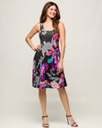 24seven Comfort Apparel Womens Pink Paisley Print Sleeveless Knee Length Tank Swing Dress