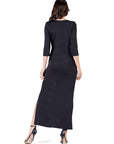 Fitted V-Neck Side Slit Maxi Dress