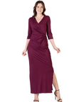 Fitted V-Neck Side Slit Maxi Dress