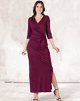 Fitted V-Neck Side Slit Maxi Dress