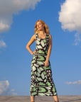 Womens Green Butterfly Print Casual Razorback Tank Maxi Dress