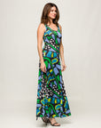 24seven Comfort Apparel Womens Blue Butterfly Print Scoop Neck A Line Sleeveless Maxi Dress