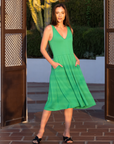 Fit and Flare Midi Sleeveless Dress with Pocket Detail