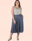 Plus Size Womens Navy Polka Dot Pleated Pocket Midi Skirt